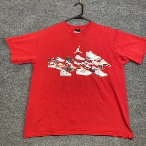 Vtg Jumpman Jordan Brand Sneaker Collection Graphic T-Shirt Red Mens Large Y2K
